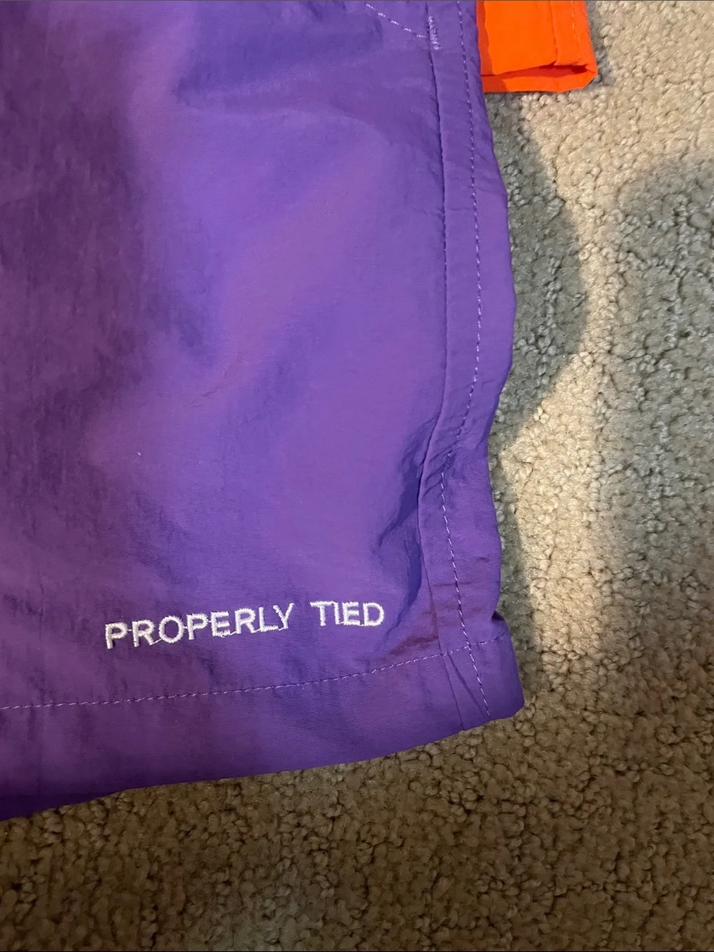 Properly Tied Purple and Orange Mallard Shorts - Elastic Waist, Quick-Dry